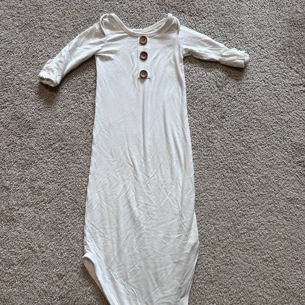 Caden Lane White Baby Gown with Brown Buttons